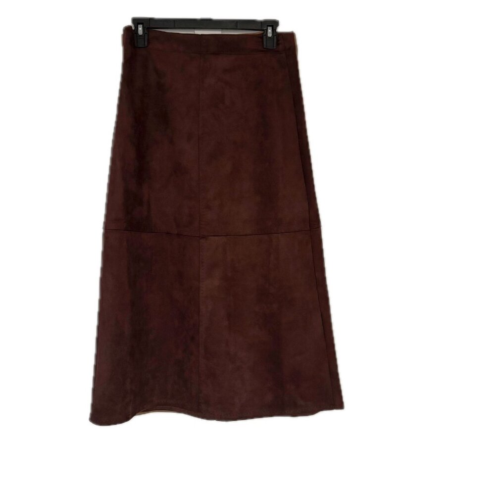 Max Studio Chocolate Brown Suede Pull-on A-Line Midi Skirt Women's S NEW - Picture 11 of 12